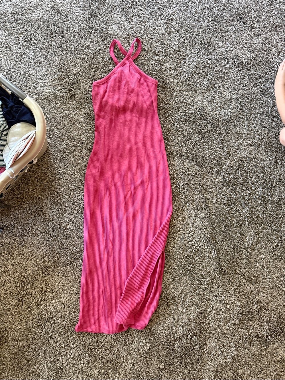 Old Navy Hot Pink Ribbed Halter Maxi Dress